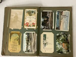 Vintage Postcard Album Filled With Antique Early 20th Century Greeting Postcards